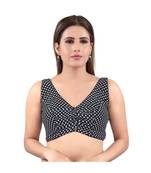 Cotton Blend Back Open V-NECK Black Blouse