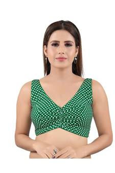 Cotton Blend Back Open V-NECK Green Blouse
