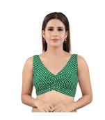 Cotton Blend Back Open V-NECK Green Blouse