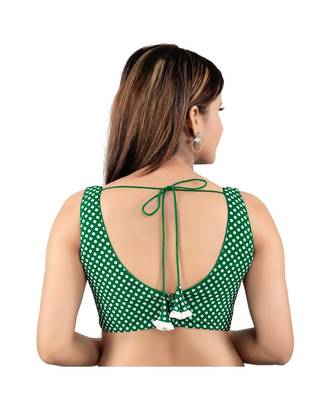 Cotton Blend Back Open V-NECK Green Blouse 2