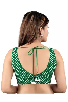Cotton Blend Back Open V-NECK Green Blouse