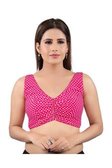 Cotton Blend Back Open V-NECK Pink Blouse