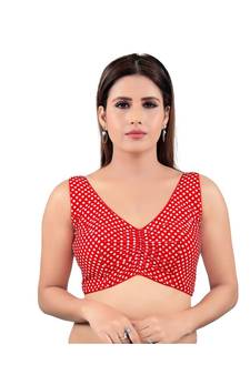 Cotton Blend Back Open V-NECK Red Blouse