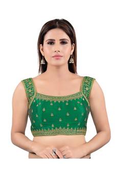 Mulbury Silk Back Open Square Neck Green Blouse