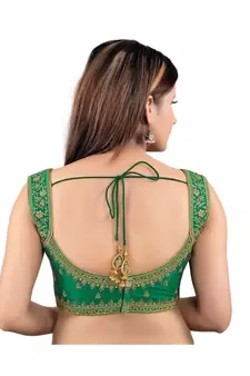Mulbury Silk Back Open Square Neck Green Blouse