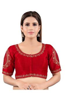 Mulbury Silk Front Open Round Neck Dark-Red Blouse