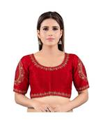 Mulbury Silk Front Open Round Neck Dark-Red Blouse