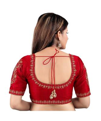 Mulbury Silk Front Open Round Neck Dark-Red Blouse 2