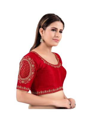 Mulbury Silk Front Open Round Neck Dark-Red Blouse 3
