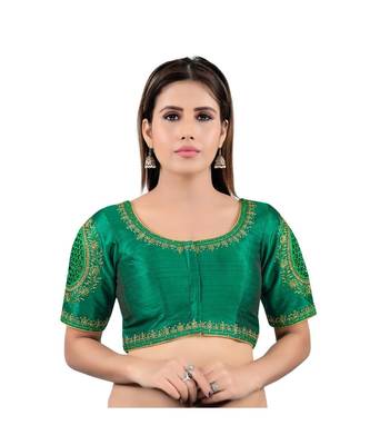 Mulbury Silk Front Open Round Neck Green Blouse 1