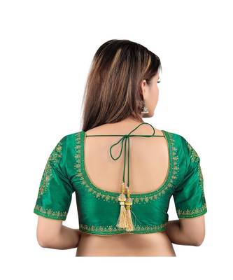 Mulbury Silk Front Open Round Neck Green Blouse 2