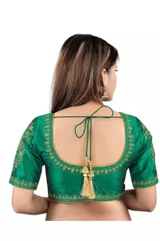 Mulbury Silk Front Open Round Neck Green Blouse