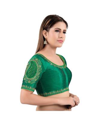 Mulbury Silk Front Open Round Neck Green Blouse 3