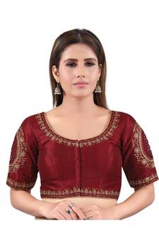 Mulbury Silk Front Open Round Neck Maroon Blouse