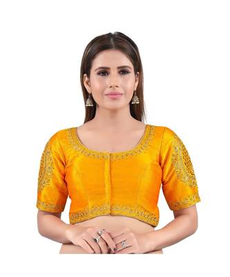 Mulbury Silk Front Open Round Neck Mustard Blouse 1