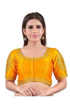 Mulbury Silk Front Open Round Neck Mustard Blouse