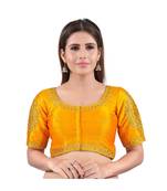 Mulbury Silk Front Open Round Neck Mustard Blouse