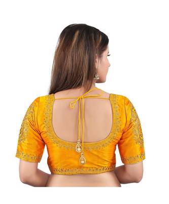 Mulbury Silk Front Open Round Neck Mustard Blouse 2