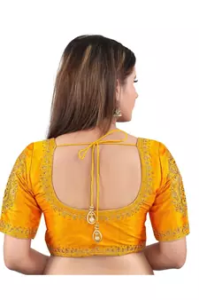 Mulbury Silk Front Open Round Neck Mustard Blouse