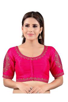Mulbury Silk Front Open Round Neck Pink Blouse