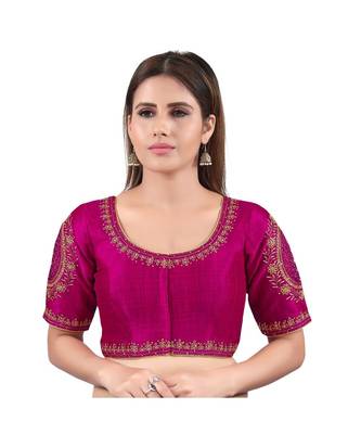 Mulbury Silk Front Open Round Neck Purple Blouse 1