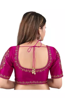 Mulbury Silk Front Open Round Neck Purple Blouse