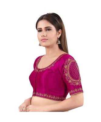 Mulbury Silk Front Open Round Neck Purple Blouse 3