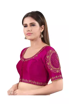 Mulbury Silk Front Open Round Neck Purple Blouse