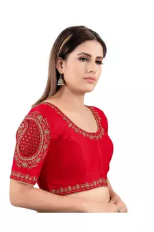 Red Silk Printed Blouse
