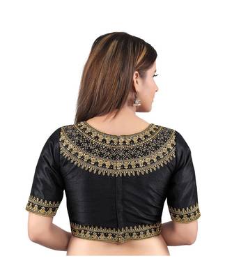 Mulbury Silk Back Open Boat Neck Black Blouse 2