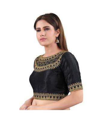 Mulbury Silk Back Open Boat Neck Black Blouse 3