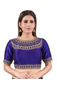 Mulbury Silk Back Open Boat Neck Brinjal Blouse