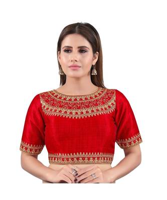 Red Silk Embroidered Readymade Saree Blouse 1