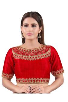 Red Silk Embroidered Readymade Saree Blouse
