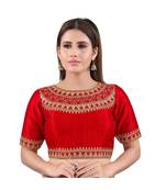 Red Silk Embroidered Readymade Saree Blouse