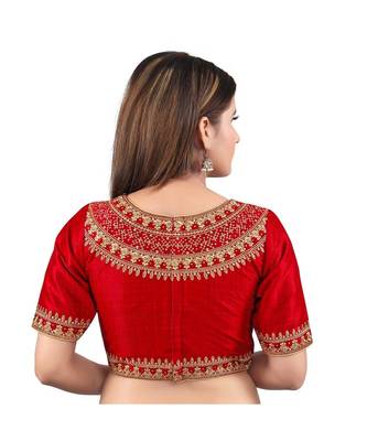 Red Silk Embroidered Readymade Saree Blouse 2