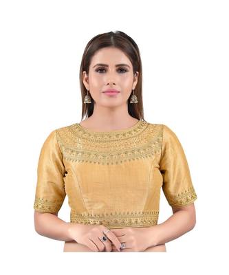 Mulbury Silk Back Open Boat Neck Gold Blouse 1