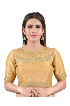 Mulbury Silk Back Open Boat Neck Gold Blouse
