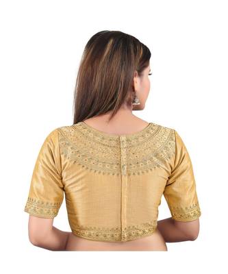 Mulbury Silk Back Open Boat Neck Gold Blouse 2