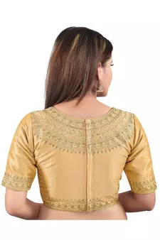 Mulbury Silk Back Open Boat Neck Gold Blouse