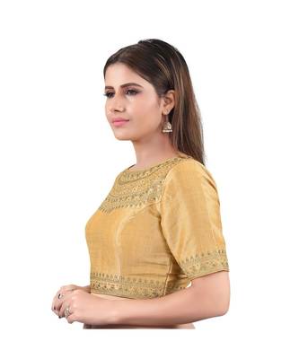 Mulbury Silk Back Open Boat Neck Gold Blouse 3