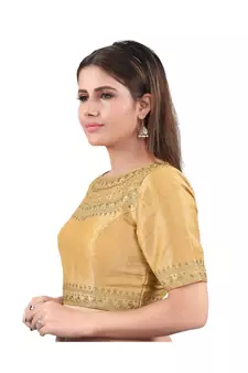 Mulbury Silk Back Open Boat Neck Gold Blouse