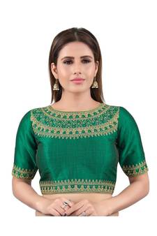 Mulbury Silk Back Open Boat Neck Green Blouse