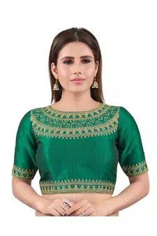 Mulbury Silk Back Open Boat Neck Green Blouse
