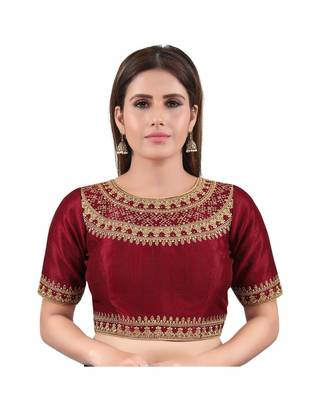 Mulbury Silk Back Open Boat Neck Maroon Blouse 1
