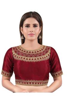Mulbury Silk Back Open Boat Neck Maroon Blouse
