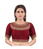 Mulbury Silk Back Open Boat Neck Maroon Blouse