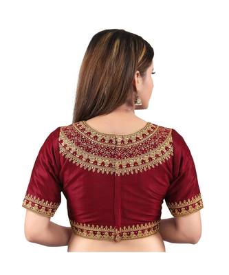 Mulbury Silk Back Open Boat Neck Maroon Blouse 2