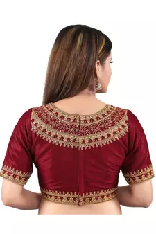 Mulbury Silk Back Open Boat Neck Maroon Blouse