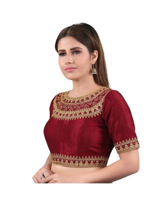 Mulbury Silk Back Open Boat Neck Maroon Blouse 3